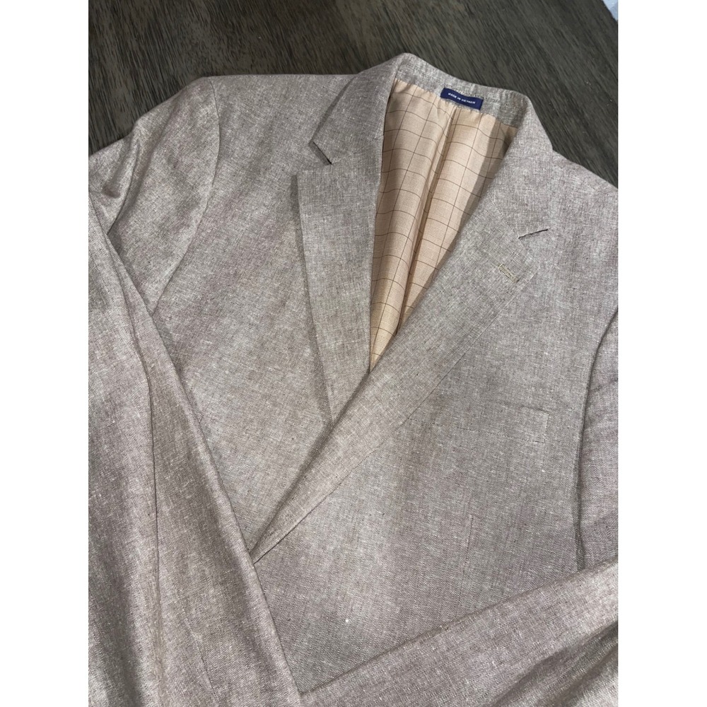 Stafford Mens 44 Long Tan Sport Coat Linen Cotton Classic Fit Blazer